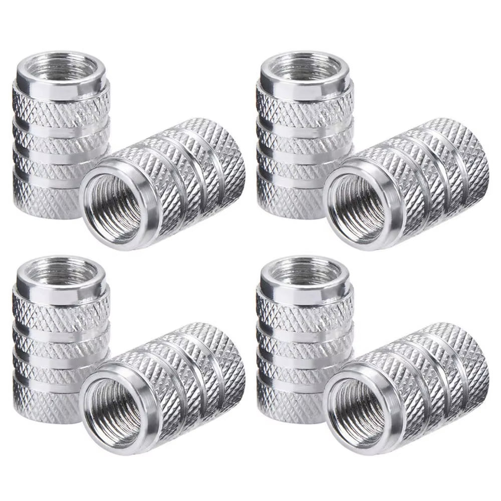 4 Aluminum Tire Valve Stem Caps – Universal Knurled Style for Cars